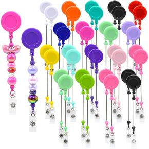 15pcs Colorful Beadable Badge Reels Making Kits - Beaded Blank Bars Bulk - Retractable Badge Reel with Belt Clip for ID Name DIY Gift Beadable Items for Nurses, Teachers, Students, Office, Workers