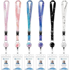 6 Pack Lanyards for Id Badges, Badge Women Lanyards with ID Holder Detachable Cruise Lanyards with Waterproof ID Holder Retractable Badge Reel for Office School Cruise Ship Key ID Cards (Marble Style)