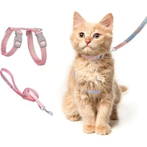 Lesypet Cat Harness and Leash Set, Escape Proof Harness for Outdoor Walking, Adjustable Harness with Leash for Small Medium Large Cats, Pink S