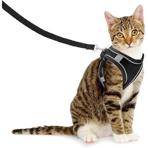 Enjoying Cat Harness and Leash Set, Escape Proof Soft Adjustable Vest Harnesses for Small Cats, Outdoor Walking Travel, Black, XXS