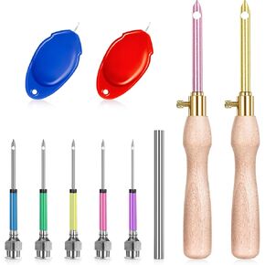 cobee 10 Pcs Punch Needle Kit, Adjustable 7 Size Punch Needle Tool Wooden Handles, Easy Stitch Embroidery Needle Sets Stitching Kit for Adult Beginners Flossing Cross Stitch DIY Craft