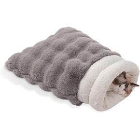 Cozy Cat Sleeping Bag 4 in 1 Function Snuggle Bag Blanket Mat Soft Warm & Washable (Small Cats) Cave Grey 21 × 17 Inch
