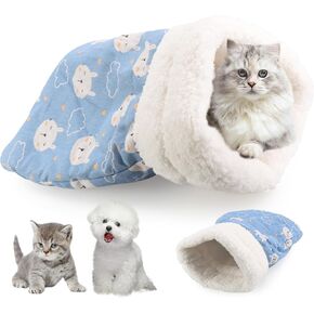 Cat Sleeping Bag for Indoor Cats, Cozy Cat Winter Sleeping Bag, Winter Cat Sleeping Bag, 360° Warm Semienclosed Soft Plush Large Cat Sack for Cats up to 7.5kg/16lbs