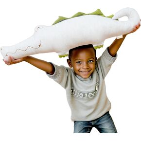 Crocodile Organic Linen Cotton Stuffed Animal Cute Hugging Body Pillows Gift Pack Greeting Card Hand Stitched Fur Free Plush Toy Washable 25 inches