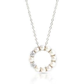 MAX + STONE Freshwater Pearl Necklace for Women in Sterling Silver | Pearl Drop Necklace with Diamond Accent | Pearl Pendant Necklace for Women | Cultured Single Pearl Necklace