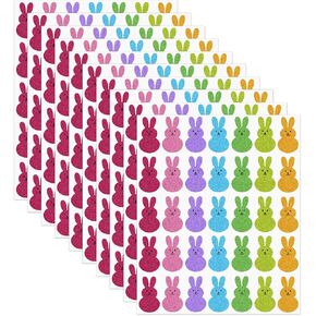 350Pcs Easter Bunny Stickers Cute and Beautiful Bunny Stickers, 7 Colors Easter Stickers, Easter Self-Adhesive Stickers Supplies, Spring Stickers for Sealing Envelopes Glitter Easter Bunny Stickers