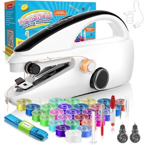 37PCS Accessories Handheld Sewing Machine, Rechargeable Mini Sewing Machine for Beginners and Adults, 2 Modes Portable Sewing Machine and Easy to Use for DIY, Clothes, Home and Travel