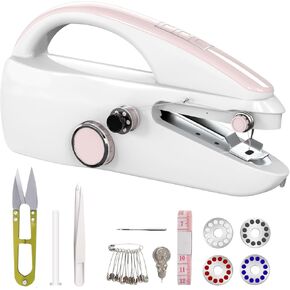 Handheld sewing machine, portable, mini sewing machine, easy to use, electric sewing machine，fast sewing speed, suitable for sewing clothes, fabric, DIY Home sewing machine for beginners（Neon Pink）