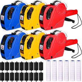 6 Pack 8 Digits Price Gun for Retail, Pricing Tag Gun Kit with 24000 Labels and 18 Ink Refill, Price Gun with Labels for Supermarket Office Shop Grocery Store Organization Marking