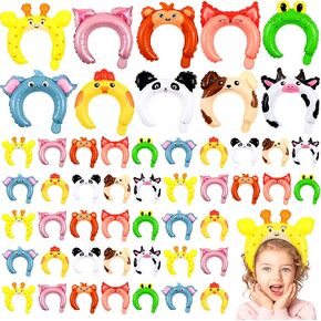 Liliful 200 Pcs Zoo Animal Inflatable Headbands Unicorn Wildlife Safari Balloon Hair Hoop Unicorn Balloon Kit with Pump Inflatable Jungle Animals for Birthday Party Favors Decorations
