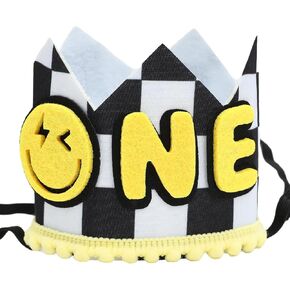 BoKin One Happy Dude 1st Birthday Hat, Smiley Face Crown for First Birthday, Unisex-Babies, Black and White