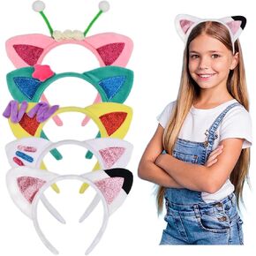 HODRME 5 PCS Cat Ears Headband Set-Halloween Christmas Festival Theme Party Cartoon Cosplay Costume Accessories
