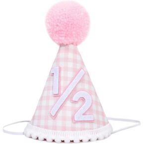 1/2 Birthday Hat for girls - Pink Half Birthday Crown, 1/2 Birthday Party Decoration, Pink Gingham Style Birthday Hat, Small