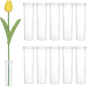 20-Pack Floral Water Tubes, 60ml Reusable Plastic Large Floral Tubes with Rubber Caps for Milkweed Flower Arrangements, Fresh Flower Water Tubes [Transparent]