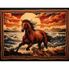 Sunset and Horse Latch Hook Rectangle Rug Kits for Adults Needle Crochet Yarn Kits Embroidery Carpet Hook and Latch Kit Floor Mat Tapestry Christmas Home Decoration 40x60cm(1)