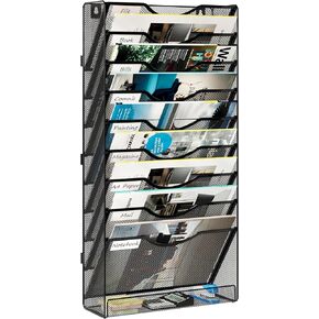 Wall File Holder 10 Tier Assembly Hanging File Folder Organizer Mesh Desk Paper Magazine Document Rack, Black