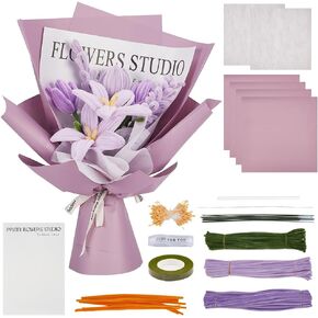 Origach 310 PCS Tulip Lily Lavender Eucalyptus Pipe Cleaner Flower Kit Chenille Dests Pipe Cleaners Craft Supplies لصنع باقة الزهور مع تعليمات فيديو تعليمي تعليمي