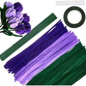 TOAOB 200pcs Pipe Cleaners Craft Supplies DIY Tulips Bouquets Making Kit Purple Chenille Stems Artificial Flowers Craft Kit for DIY Art and Crafts Party Wedding Home Decorations