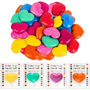 28Pcs Colorful Heart Crayons with Cards, Valentines Day Gifts for Kids Classroom, Girl Boy Birthday Goodie Bags Stuff, Party Favors, Classroom games Rewards, Christmas Gifts, Back to School Gifts.