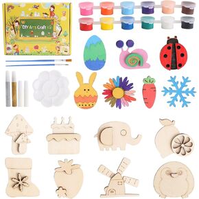 JOFONY DIY Wooden Magnets,36 pcs Paint Your Own Wooden Art Painting Craft Bulk Toys for Kids Age 3-12 Basket Stuffers Party Favors for Boys Girls Prize Goodie Birthday Gifts for Kids