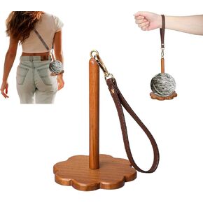 MiiMoo Portable Yarn Holder - Wooden Yarn Spool Holder with Wrist Strap and Crossbody Strap, Yarn Organizer for Crocheting, Ideal Gift for Knitting Lovers (Walnut)