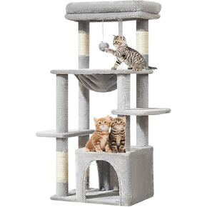 Taoqimiao Cat Tree,39.4-Inch Cat Tower for Indoor Cats,Suitable for Kittens with Luxurious cat condo with Soft Hammock and Luxurious Perch MS027G Smoky Gray