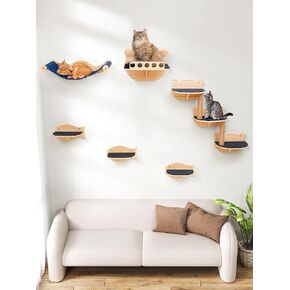 Cat Wall Shelves Cat Wall Furniture Cat Shelves for Wall Cat Shelves for Wall Large Cats Set Cat Wall Steps Perches Cat Wall Climber with Cat Hammock Cat Perch Sisal Cat Scratching Post