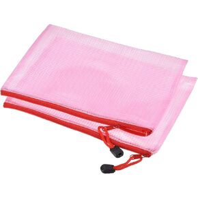 MECCANIXITY Mesh Zipper Bags, A5 Size File Document Pockets Bill Pouch Folders for Office Home Supply, Pink Pack of 3