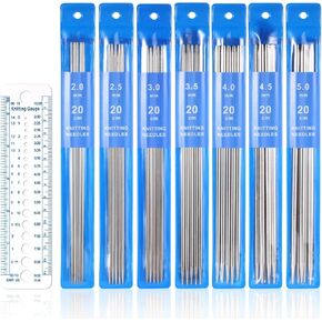 35pcs Double Pointed Knitting Needles Set，7 Sizes DPNS Knitting Pins 2 mm to 5 mm Sweater Socks Knitting Needles Kit Stainless Steel Yarn Needles for Weaving Project Beginner Kids (7.9 Inch Long)