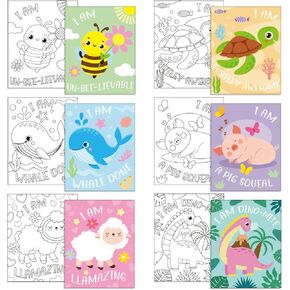 Thinkday 6 Pieces Pre Drawn Canvas for Painting 8 x 10 Inch Pre Drawn Stretched Canvas Positive Affirmations Back to School Paint Kit for Kids Valentines Classroom Paint Activity Party Favors(Unicorn)