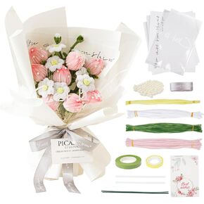 Aodes 144 Pieces Pipe Cleaners Craft Supplies for Wedding Gift, DIY Chenille Stems Cherry Blossom Bouquet Kit with Step-by-Step Video Tutorials for Holiday Decoration