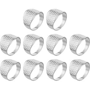 PATIKIL Metal Sewing Thimbles, 10 Pcs Adjustable Finger Protector Shield Thimble Ring for Knitting Craft Needlework, Silver