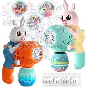 Bubble Guns for Toddlers,2pcs Rabbit Bubble Machine for Kids,Automatic Bubble Blower with 10 Bubble Solutions,Outdoor Toys Easter Baskets Stuffers Gift for Age 3 4 5 6 7 8 Years Old Boys Girls