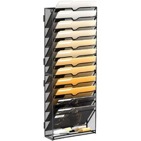 SUPEASY 13-Tier Wall File Organizer Mesh Office Mail Holder, Hanging Wall Organizer Magazine Rack for Office Assembly Needed, Black