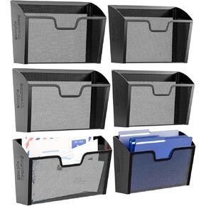 Simple Trending 6 Pockets Wall File Organizer Storage for Office, Metal Mesh Mounted Hanging File Holder, Black