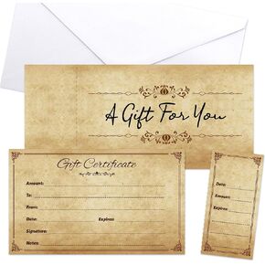 Gift Certificates for Business Christmas Blank Gift Card Certificate with Envelopes for Spa Salon Restaurant Custom Vouchers Supplies 25Pcs