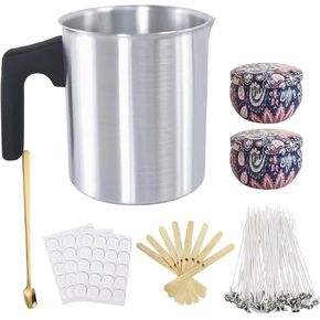 1.2L Candle Making Pouring Pot Wax Pitcher Wax Pouring Pot Candle Making Pitcher with Heat-Resistant Handle and Dripless Pouring Spout Design with Candle Jars, Wicks, Stickers and Wicks Holders