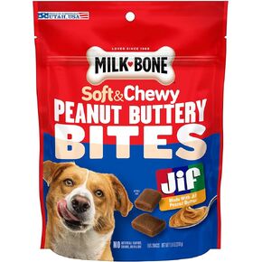 Milk-Bone Peanut Buttery Bites Soft Dog Treats with Jif Peanut Butter, 11.8 Ounce Bag