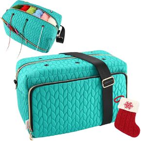 AMBESTAR Portable Knitting Bag, Large Yarn Holder Bag for Holds Multiple Rolls Crochet Yarn, Crochet Hook, Craft Item, Needles and Accessories, Suit for Mothers, Grandmothers, Ladies, Green