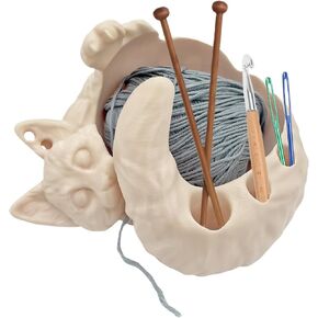 3D Dreamy Cat Yarn Storage Bowl, Craft Yarn Bowl for Crocheting and Knitting, Pretty Yarn Holder Organizer, Desktop Ornament Decor, Indoor Decoration for Girls, Ideal for Cats Feeding Bowl