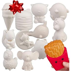 DIY Party Craft Kit Jumbo Blank Slow-Rising Squishies -12 Different 4-6" Designs -White Kawaii Sqwishy Toys for Painting, Soft Scented Stress Relief Art Crafts -Kids Holiday Birthday Activity Gift