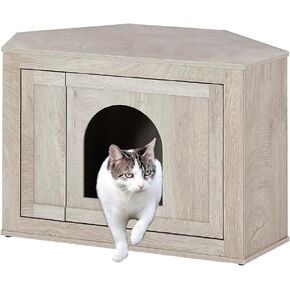 unipaws Furniture Corner Cat Litter Box Enclosure, Litter Box Hidden, Cat House, Privacy Cat Washroom, Perfect for Limited Room