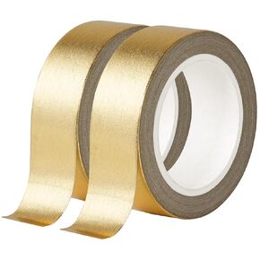 Qdishi 2 لفات الذهب Washi Tape لديكور جدار ديكور ، رقائق رقاقة شريط منخفضة تاك لماشية لاصق الزخرفة شريط washi شريط معدني 0.59in × 66 قدم لون معدني لامع (الذهب)