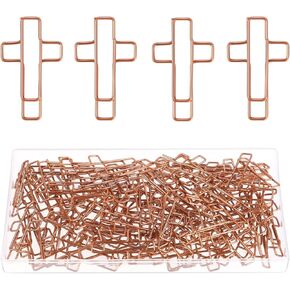 100 Pack Cross Paper Clips, 1.34 x 0.8 Inches Bible Paper Clips, Cross Shaped Paper Clips Bible Study Supplies, Bible Accessories Christian Bookmark Gifts Idea (Rose Gold)
