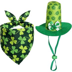 choyaxo St. Patrick's Day Dog Costume Top Hat with Bandana Scarf Set Irish Dog Costume for Small Dogs Cats Party Accessories St. Patrick's Day Decorations Supplies