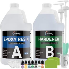 OSBANG Epoxy Resin 1 Gal, Epoxy Resin Kit for Beginner & Crafter, Crystal Clear Epoxy Resin for Casting, Coating, Jewelry Making & DIY, Hard Type No Bubble Non-Yellowing Deep Pour Resin(0.5 Gal×2)