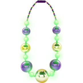Windy City Novelties LED Light Up 44" Jumbo Mardi Gras Bead Necklace with 3 Dynamic Light Modes for Festive Fun