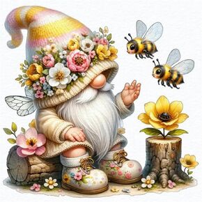 FHBUBPUP Gnome Diamond Painting Kits for Adults,Gnome Bee Diamond Art Kits for Beginners, 5D DIY Full Drill Round Gem Art, Paint with Diamond Beads Craft Christmas Home Wall Decor 12x12 inch