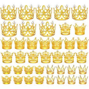 Billbotk 40 Pcs Mini Crowns for Flower Bouquets, Small Gold Crowns for Princess Cake Topper, Crown Decoration for Birthday Wedding Baby Shower Party, 5 Styles ﻿