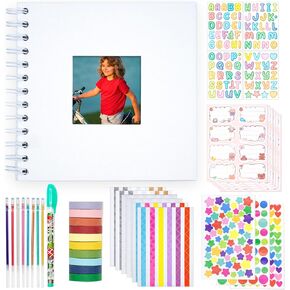 Kid Scrapbook Photo Album Hard Cover DIY Photo Album for Kids Instant Camera Print Paper with DIY Accessories (White)